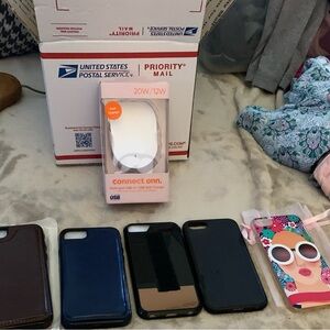 Cell phone wallets cases & Onn Dual Port USB-C Charger - White and Orange